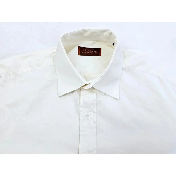 Tasso Elba S.P.A Size 15.5 34-35 Medium Men Vanilla Embroidered Logo French Cuff - Picture 1 of 11